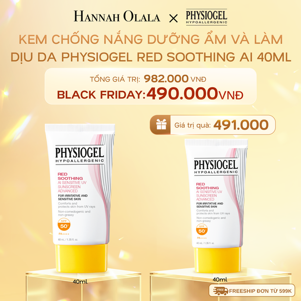  DEAL 6: KEM CHỐNG NẮNG DƯỠNG ẨM VÀ LÀM DỊU DA PHYSIOGEL RED SOOTHING AI 40ml 
