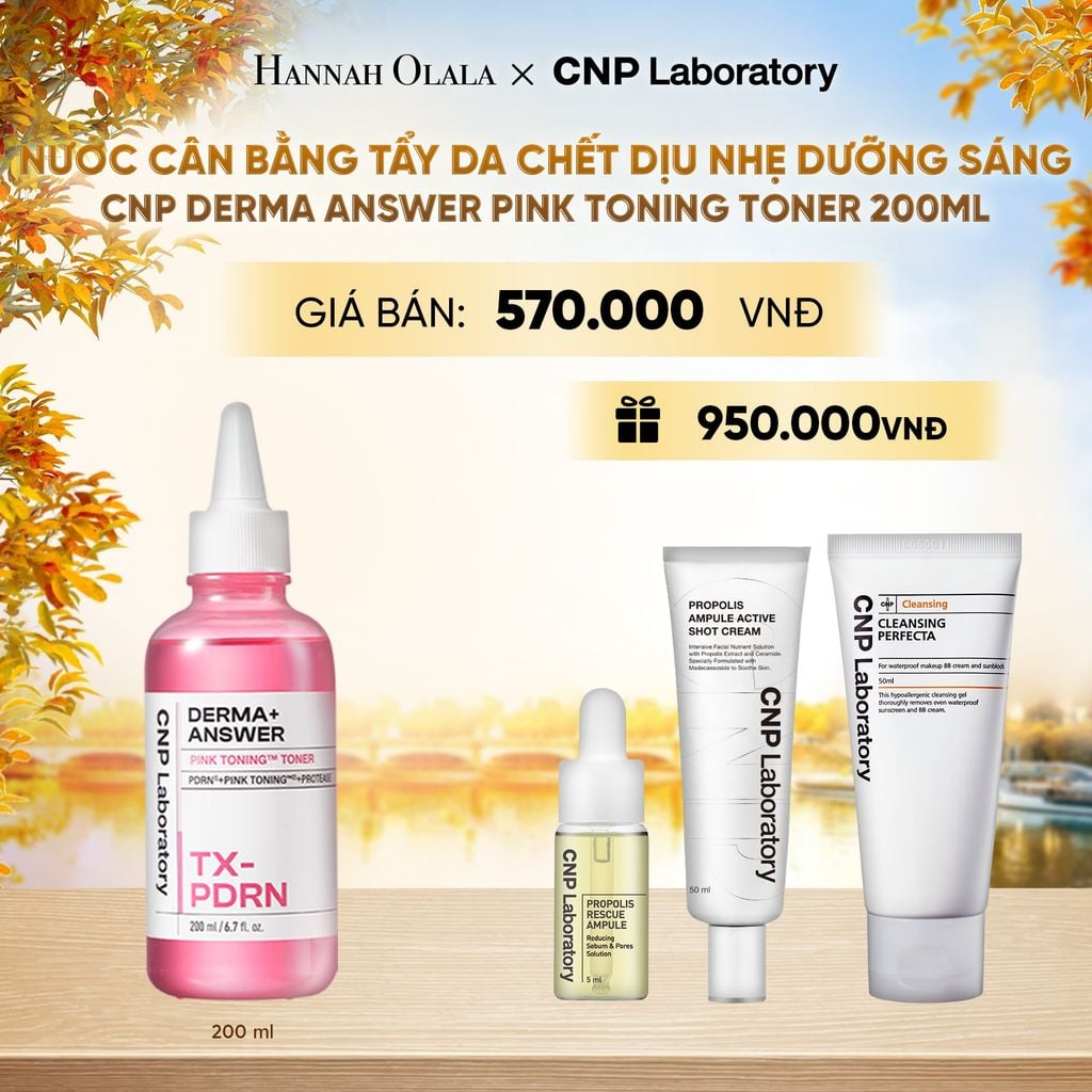  NƯỚC CÂN BẰNG TẨY DA CHẾT DỊU NHẸ DƯỠNG SÁNG CNP DERMA ANSWER PINK TONING TONER 200ML - E2152 