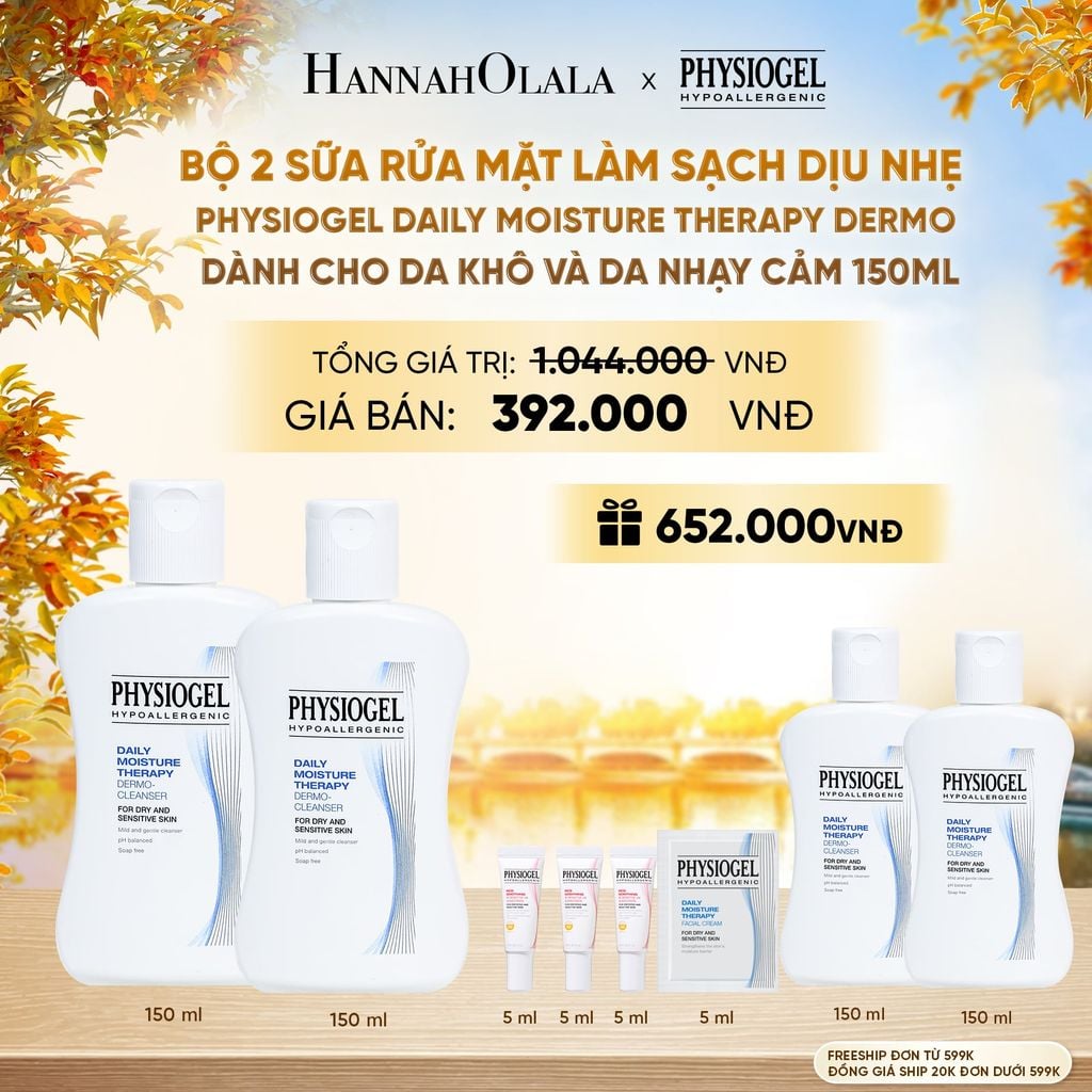  BỘ 2 SỮA RỬA MẶT LÀM SẠCH DỊU NHẸ PHYSIOGEL DAILY MOISTURE THERAPY DERMO DÀNH CHO DA KHÔ VÀ DA NHẠY CẢM 150ML - E1246 