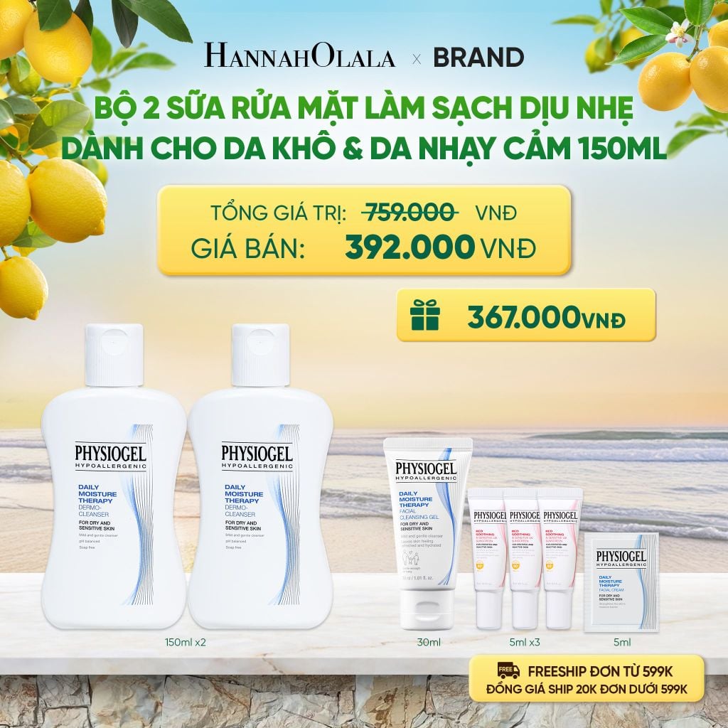  BỘ 2 SỮA RỬA MẶT LÀM SẠCH DỊU NHẸ PHYSIOGEL DAILY MOISTURE THERAPY DERMO DÀNH CHO DA KHÔ VÀ DA NHẠY CẢM 150ML - A1587 