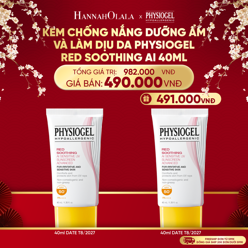  A1705_DEAL 6: KEM CHỐNG NẮNG DƯỠNG ẨM VÀ LÀM DỊU DA PHYSIOGEL RED SOOTHING AI 40ML 