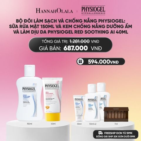  BỘ ĐÔI LÀM SẠCH VÀ CHỐNG NẮNG PHYSIOGEL: SỮA RỬA MẶT 150ML VÀ KEM CHỐNG NẮNG DƯỠNG ẨM VÀ LÀM DỊU DA PHYSIOGEL RED SOOTHING AI 40ML_A710 