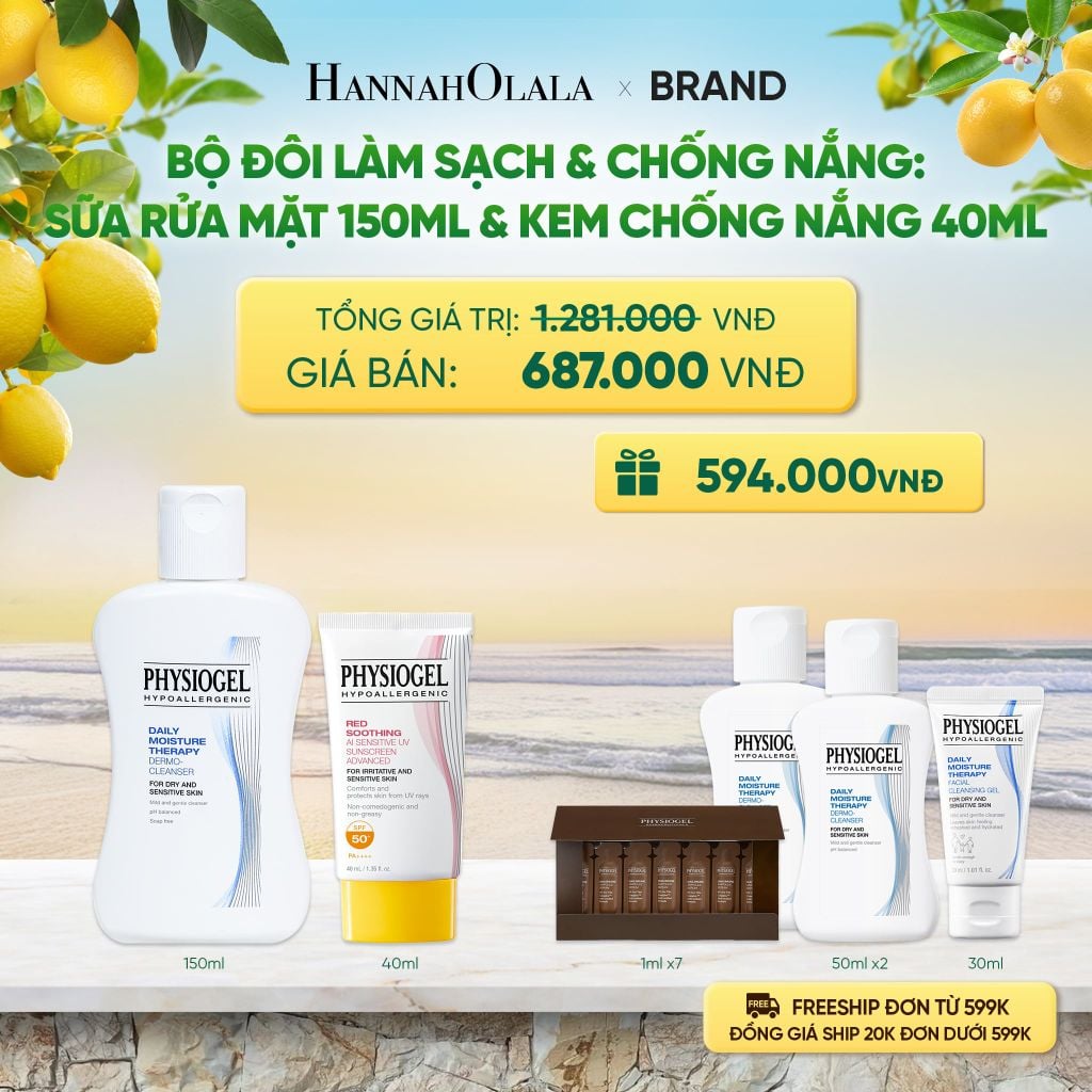  BỘ ĐÔI LÀM SẠCH VÀ CHỐNG NẮNG PHYSIOGEL: SỮA RỬA MẶT 150ML VÀ KEM CHỐNG NẮNG DƯỠNG ẨM VÀ LÀM DỊU DA PHYSIOGEL RED SOOTHING AI 40ml - A1588 
