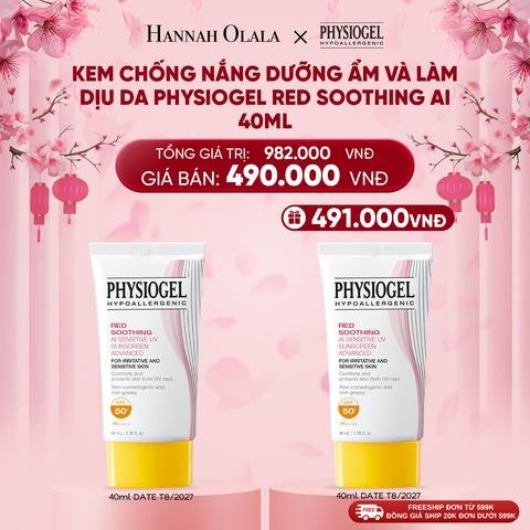  DEAL 6: KEM CHỐNG NẮNG DƯỠNG ẨM VÀ LÀM DỊU DA PHYSIOGEL RED SOOTHING AI 40ml 