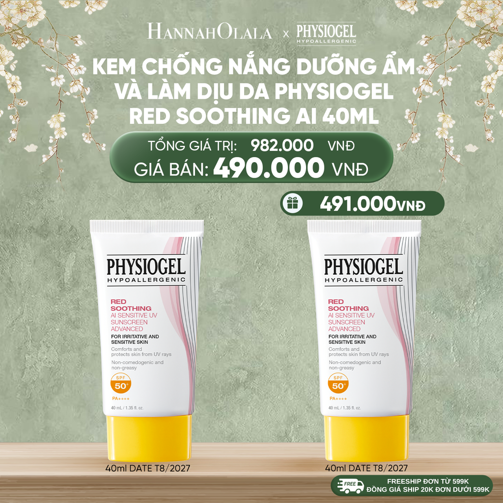  DEAL 6: KEM CHỐNG NẮNG DƯỠNG ẨM VÀ LÀM DỊU DA PHYSIOGEL RED SOOTHING AI 40ml 