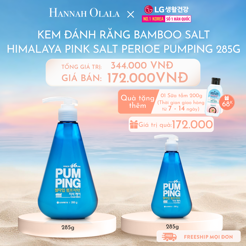  C625_DEAL 07: KEM ĐÁNH RĂNG BAMBOO SALT HIMALAYA PINK SALT PERIOE PUMPING 285G 