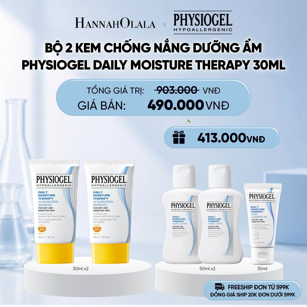  BỘ 2 KEM CHỐNG NẮNG DƯỠNG ẨM PHYSIOGEL DAILY MOISTURE THERAPY 30ml 
