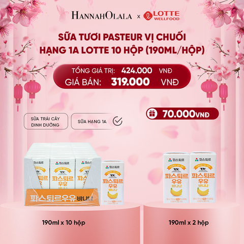  DEAL 5: SỮA TƯƠI PASTEUR VỊ CHUỐI HẠNG 1A LOTTE 10 HỘP (190ml/hộp) TẶNG 2 HỘP SỮA VỊ CHUỐI 