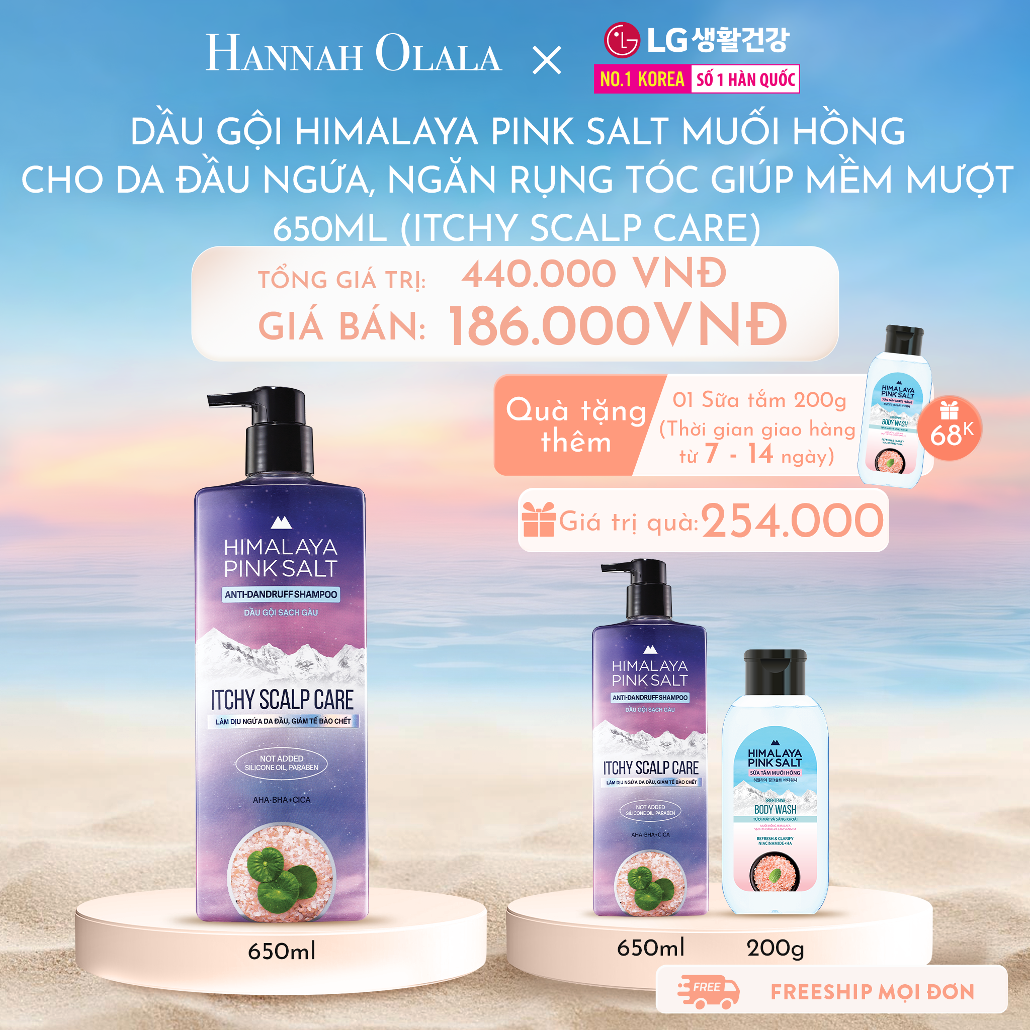  C627_DEAL 09: DẦU GỘI HIMALAYA PINK SALT MUỐI HỒNG CHO DA ĐẦU NGỨA, NGĂN RỤNG TÓC GIÚP MỀM MƯỢT, ÓNG Ả 650ML - Soft & Silky 