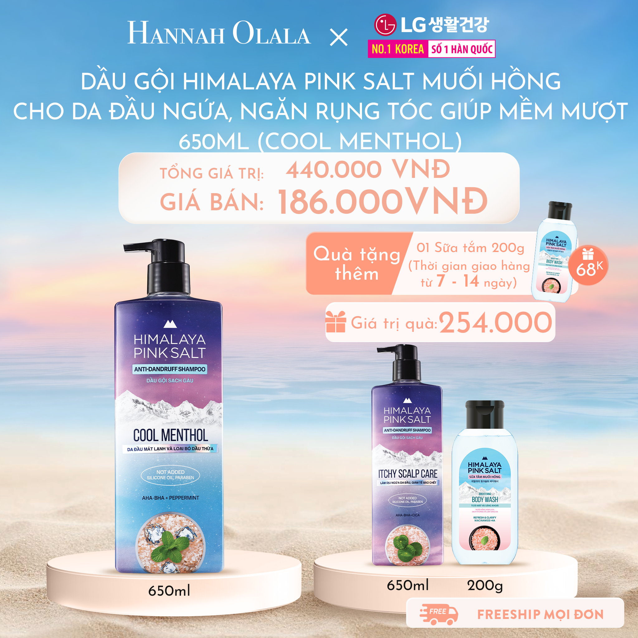  C627_DEAL 09: DẦU GỘI HIMALAYA PINK SALT MUỐI HỒNG CHO DA ĐẦU NGỨA, NGĂN RỤNG TÓC GIÚP MỀM MƯỢT, ÓNG Ả 650ML - Soft & Silky 
