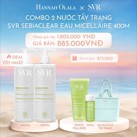  C1068_DEAL 04: COMBO 2 NƯỚC LÀM SẠCH DA, TẨY TRANG VÀ GIÚP LOẠI BỎ DẦU SVR SEBIACLEAR EAU MICELLAIRE 400ML 