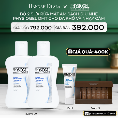  A83_DEAL 9: BỘ 2 SỮA RỬA MẶT LÀM SẠCH DỊU NHẸ PHYSIOGEL DAILY MOISTURE THERAPY DERMO DÀNH CHO DA KHÔ VÀ DA NHẠY CẢM 150ML 
