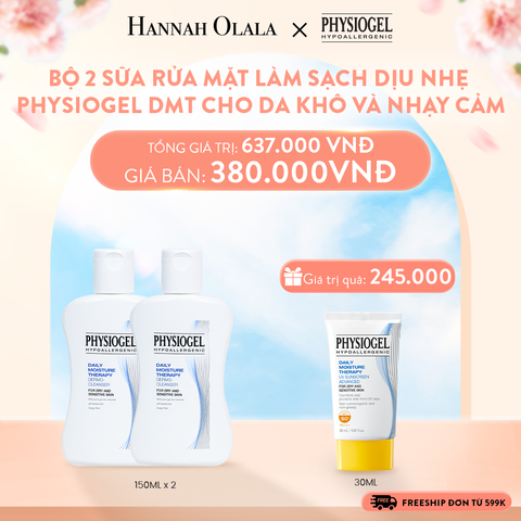  A659_DEAL 9: BỘ 2 SỮA RỬA MẶT LÀM SẠCH DỊU NHẸ PHYSIOGEL DAILY MOISTURE THERAPY DERMO DÀNH CHO DA KHÔ VÀ DA NHẠY CẢM 150ML 