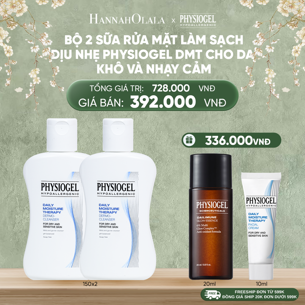  DEAL 9: BỘ 2 SỮA RỬA MẶT LÀM SẠCH DỊU NHẸ PHYSIOGEL DAILY MOISTURE THERAPY DERMO DÀNH CHO DA KHÔ VÀ DA NHẠY CẢM 150ML 