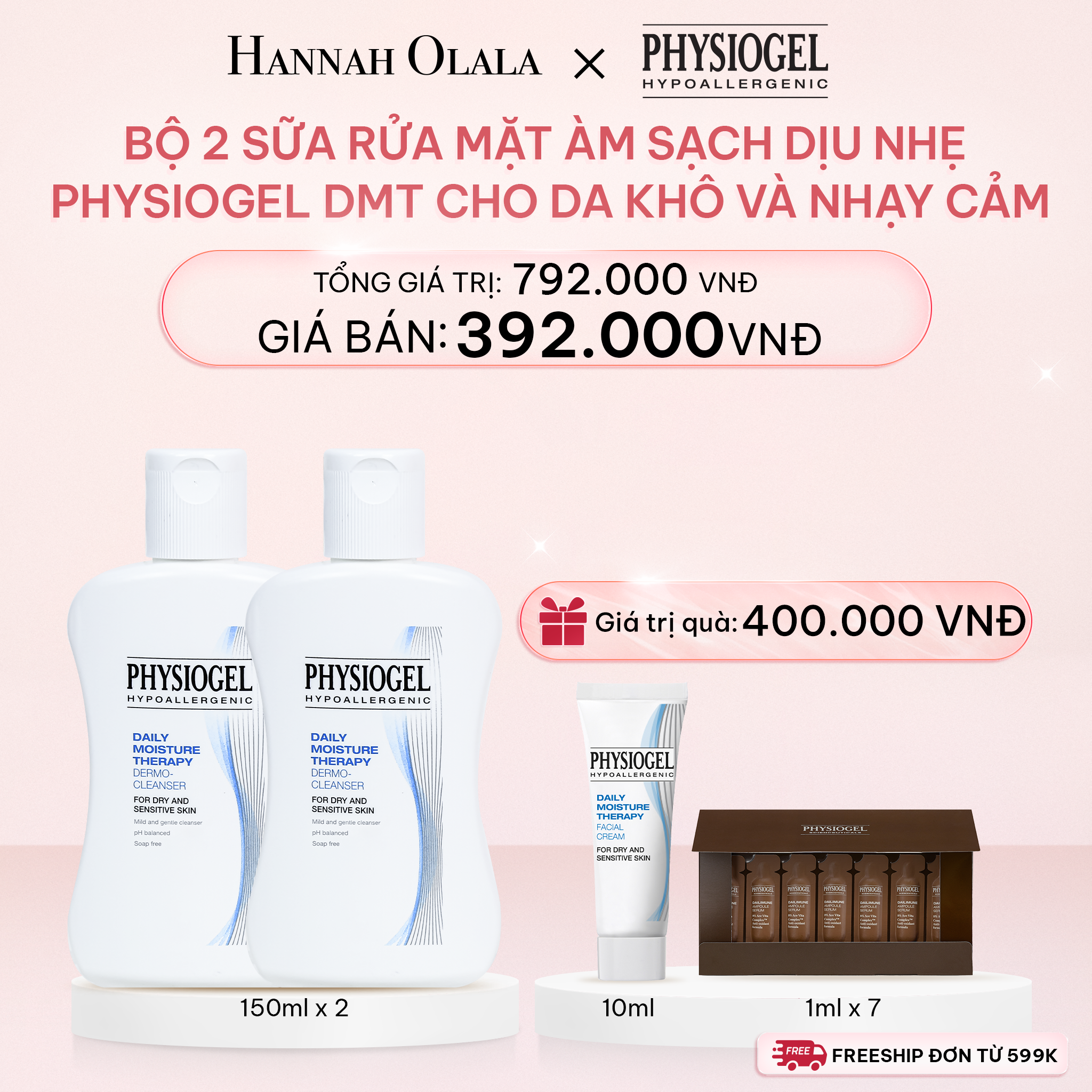  E1065_DEAL 9: BỘ 2 SỮA RỬA MẶT LÀM SẠCH DỊU NHẸ PHYSIOGEL DAILY MOISTURE THERAPY DERMO DÀNH CHO DA KHÔ VÀ DA NHẠY CẢM 150ML 