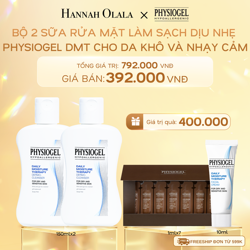  DEAL 9: BỘ 2 SỮA RỬA MẶT LÀM SẠCH DỊU NHẸ PHYSIOGEL DAILY MOISTURE THERAPY DERMO DÀNH CHO DA KHÔ VÀ DA NHẠY CẢM 150ML 