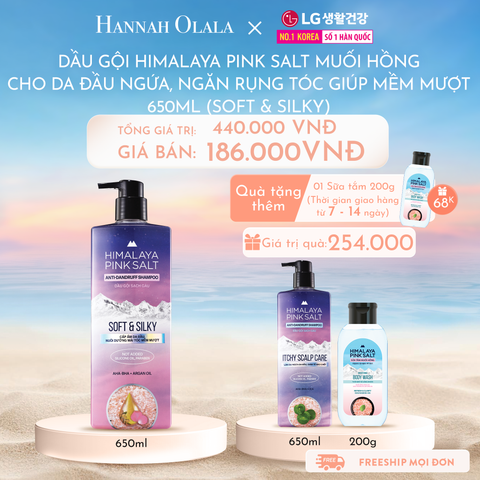  C627_DEAL 09: DẦU GỘI HIMALAYA PINK SALT MUỐI HỒNG CHO DA ĐẦU NGỨA, NGĂN RỤNG TÓC GIÚP MỀM MƯỢT, ÓNG Ả 650ML - Soft & Silky 