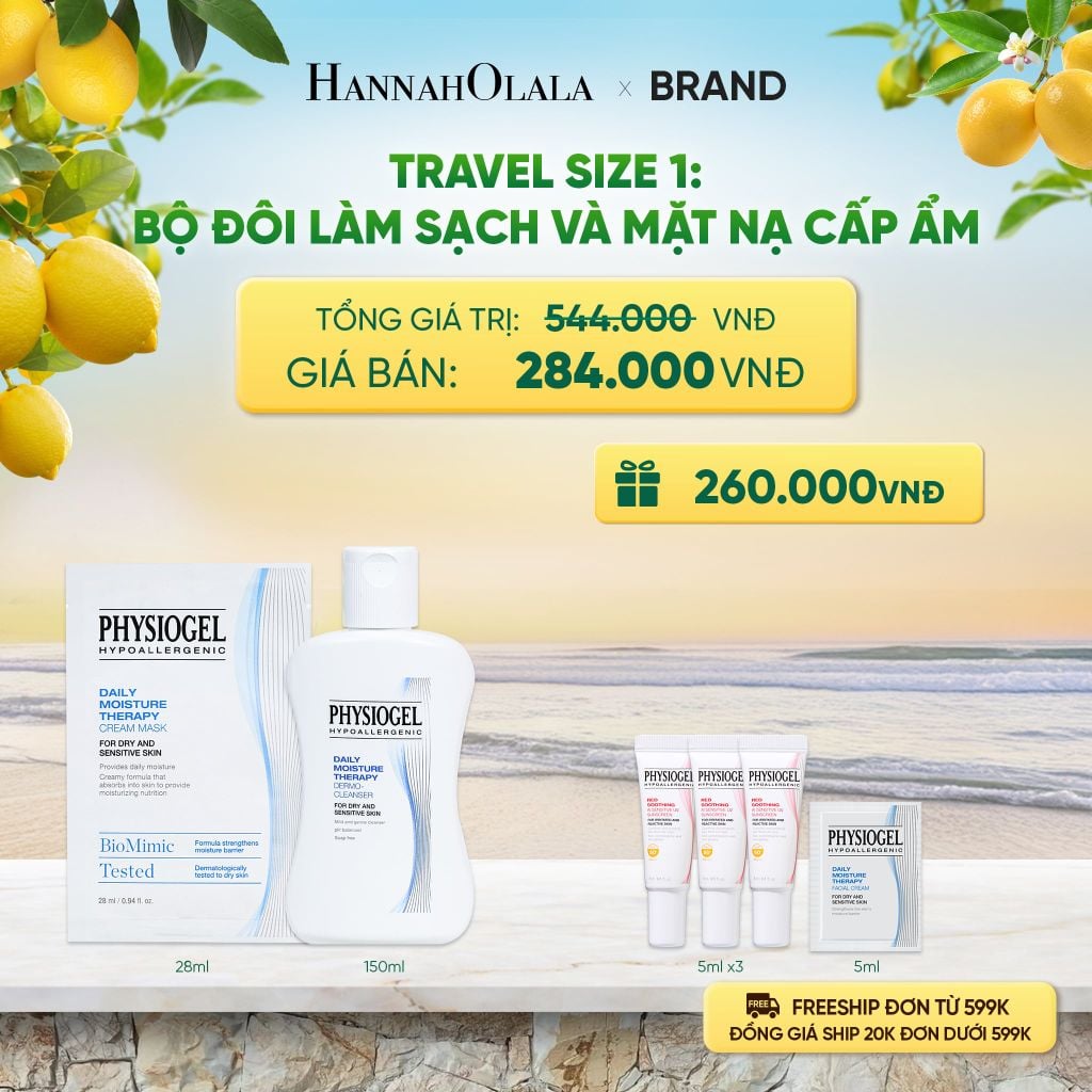  TRAVEL SIZE 1: BỘ ĐÔI LÀM SẠCH VÀ MẶT NẠ CẤP ẨM PHYSIOGEL: SỮA RỬA MẶT 150ML VÀ MẶT NẠ CẤP ẨM PHYSIOGEL DAILY MOISTURE THERAPY ( GÓI 1 MIẾNG) - A1591 