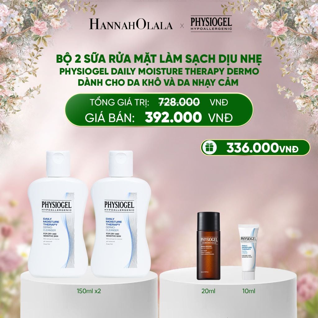  DEAL 9: BỘ 2 SỮA RỬA MẶT LÀM SẠCH DỊU NHẸ PHYSIOGEL DAILY MOISTURE THERAPY DERMO DÀNH CHO DA KHÔ VÀ DA NHẠY CẢM 150ML 