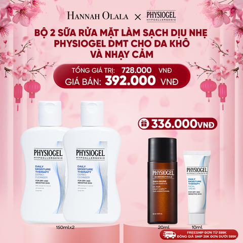  DEAL 9: BỘ 2 SỮA RỬA MẶT LÀM SẠCH DỊU NHẸ PHYSIOGEL DAILY MOISTURE THERAPY DERMO DÀNH CHO DA KHÔ VÀ DA NHẠY CẢM 150ML 