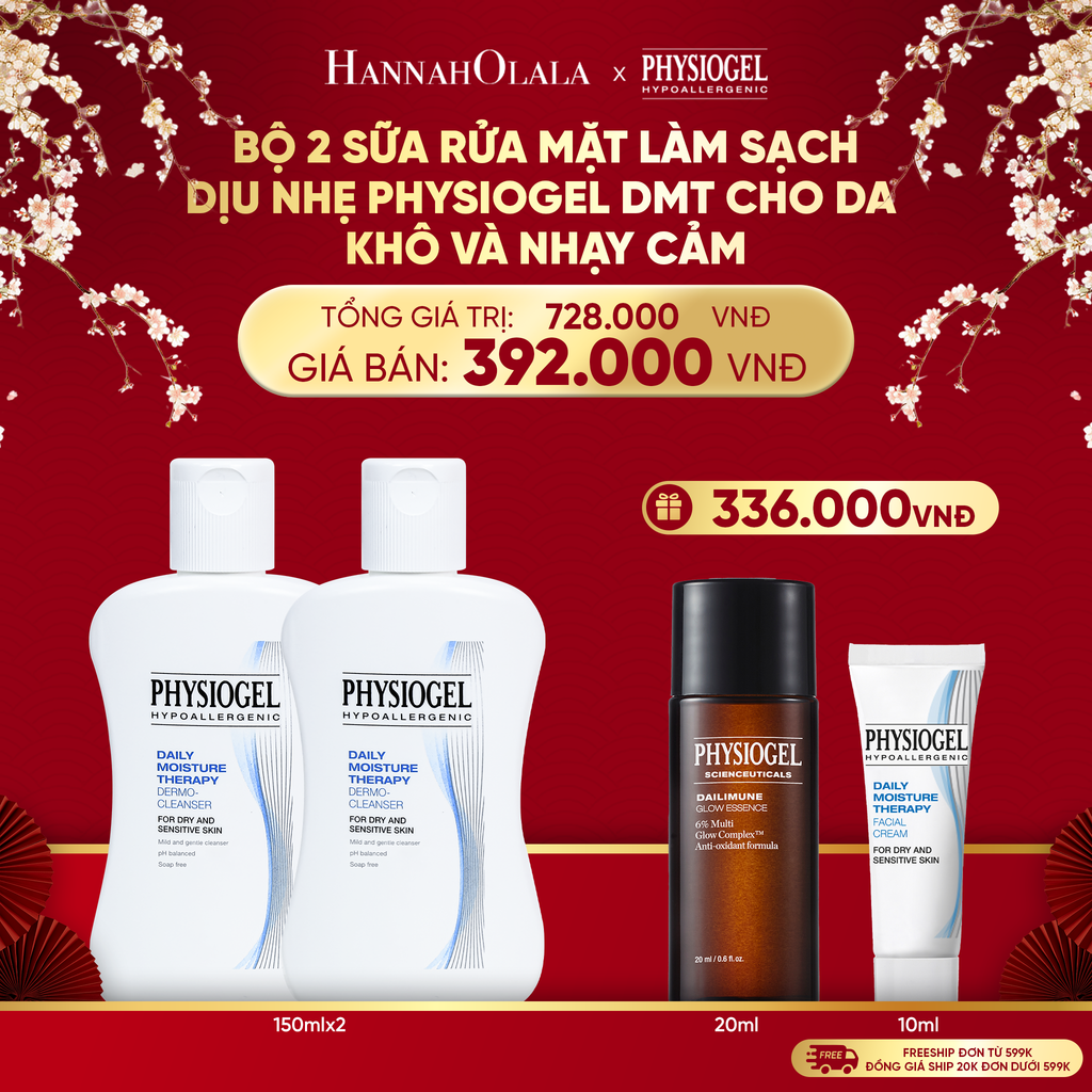  A1708_DEAL 9: BỘ 2 SỮA RỬA MẶT LÀM SẠCH DỊU NHẸ PHYSIOGEL DAILY MOISTURE THERAPY DERMO DÀNH CHO DA KHÔ VÀ DA NHẠY CẢM 150ML 
