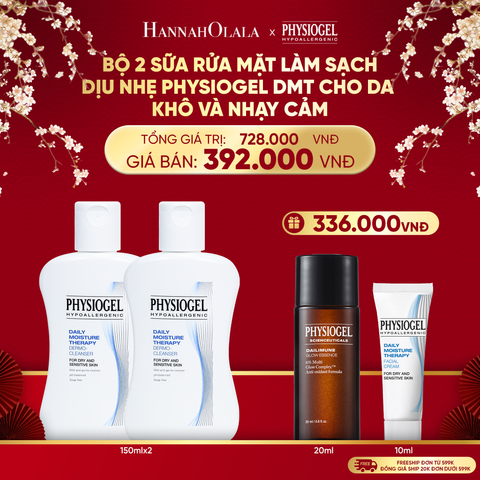  A1708_DEAL 9: BỘ 2 SỮA RỬA MẶT LÀM SẠCH DỊU NHẸ PHYSIOGEL DAILY MOISTURE THERAPY DERMO DÀNH CHO DA KHÔ VÀ DA NHẠY CẢM 150ML 