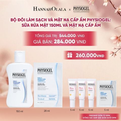  TRAVEL SIZE : BỘ ĐÔI LÀM SẠCH VÀ MẶT NẠ CẤP ẨM PHYSIOGEL: SỮA RỬA MẶT 150ML VÀ MẶT NẠ CẤP ẨM PHYSIOGEL DAILY MOISTURE THERAPY ( GÓI 1 MIẾNG) 