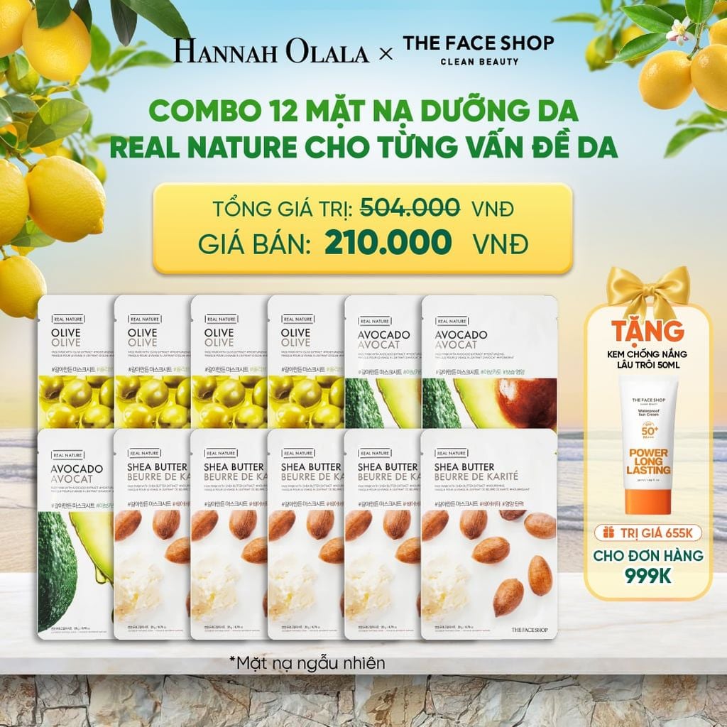  COMBO 12 MẶT NẠ DƯỠNG DA REAL NATURE CHO TỪNG VẤN ĐỀ DA 