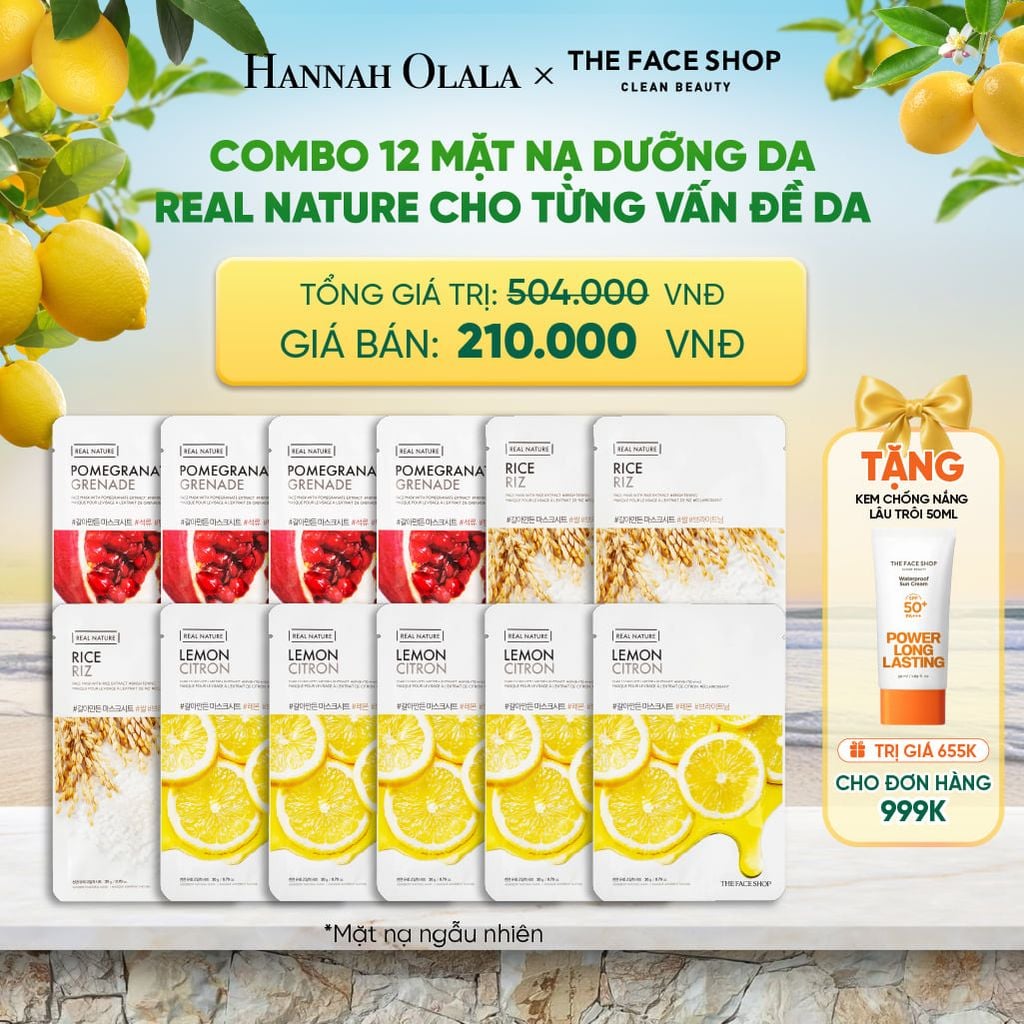  COMBO 12 MẶT NẠ DƯỠNG DA REAL NATURE CHO TỪNG VẤN ĐỀ DA 