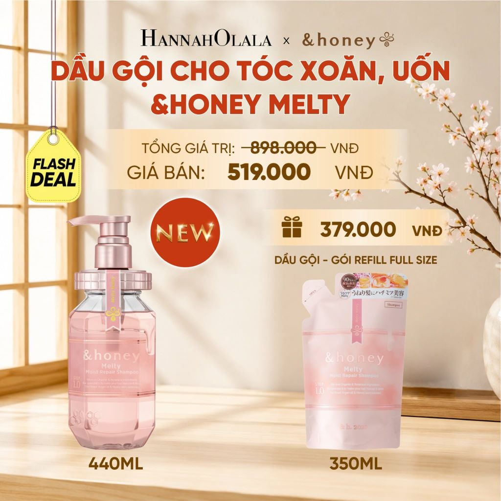 [NEW] DẦU GỘI &HONEY MELTY SUÔN MƯỢT VÀO NẾP CHUYÊN DỤNG CHO TÓC XOĂN, TÓC UỐN 