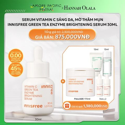  DEAL 1: SERUM VITAMIN C SÁNG DA, MỜ THÂM MỤN INNISFREE GREEN TEA ENZYME BRIGHTENING SERUM 30ML 
