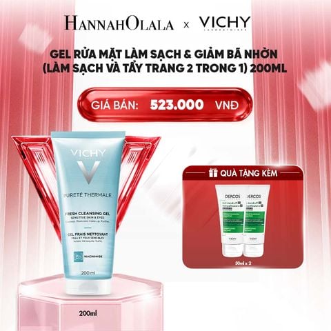  [NEW] GEL RỬA MẶT LÀM SẠCH & GIẢM BÃ NHỜN (LÀM SẠCH VÀ TẨY TRANG 2 TRONG 1) VICHY PURETÉ THERMALE FRESH CLEANSING GEL 200ML - B96 