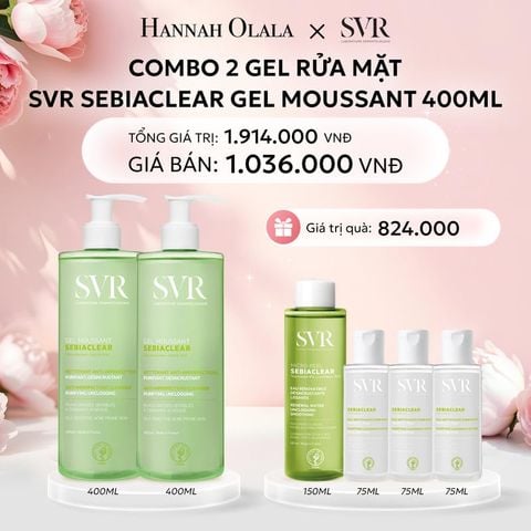  E330: DEAL 01: COMBO 2 GEL RỬA MẶT CHO DA DẦU MỤN, KHÔNG CHỨA XÀ PHÒNG SVR SEBIACLEAR GEL MOUSSANT 400ML 