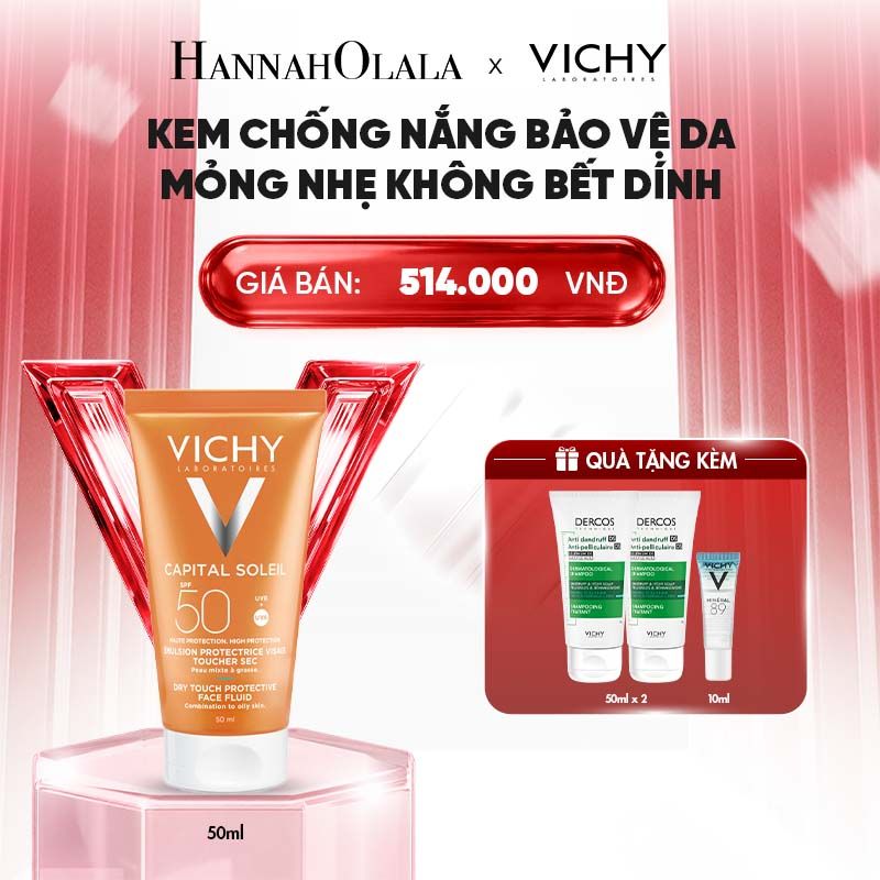  KEM CHỐNG NẮNG BẢO VỆ DA MỎNG NHẸ KHÔNG BẾT DÍNH SPF 50+ UVA & UVB VICHY CAPITAL SOLEIL DRY TOUCH - B79 