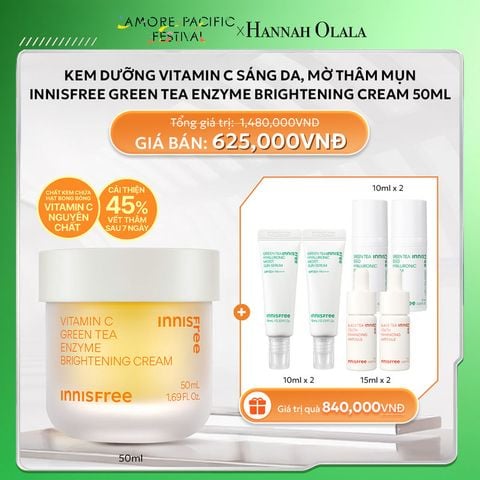  DEAL 2: KEM DƯỠNG VITAMIN C SÁNG DA, MỜ THÂM MỤN INNISFREE GREEN TEA ENZYME BRIGHTENING CREAM 50ML 