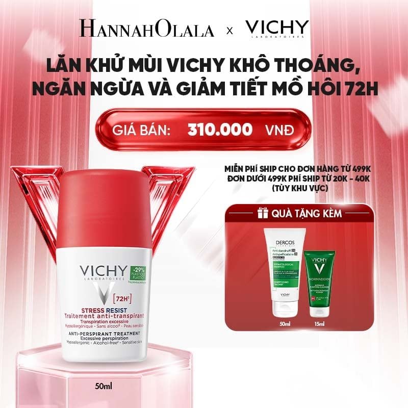  LĂN KHỬ MÙI VICHY KHÔ THOÁNG, NGĂN NGỪA VÀ GIẢM TIẾT MỒ HÔI 72H, KHÔNG GÂY KÍCH ỨNG, SẠM DA 50ML - B80 