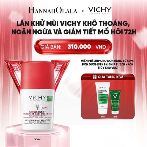  LĂN KHỬ MÙI VICHY KHÔ THOÁNG, NGĂN NGỪA VÀ GIẢM TIẾT MỒ HÔI 72H, KHÔNG GÂY KÍCH ỨNG, SẠM DA 50ML - B80 