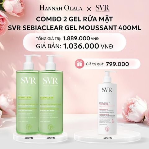  E336: DEAL 02: COMBO 2 GEL RỬA MẶT CHO DA DẦU MỤN, KHÔNG CHỨA XÀ PHÒNG SVR SEBIACLEAR GEL MOUSSANT 400ML 