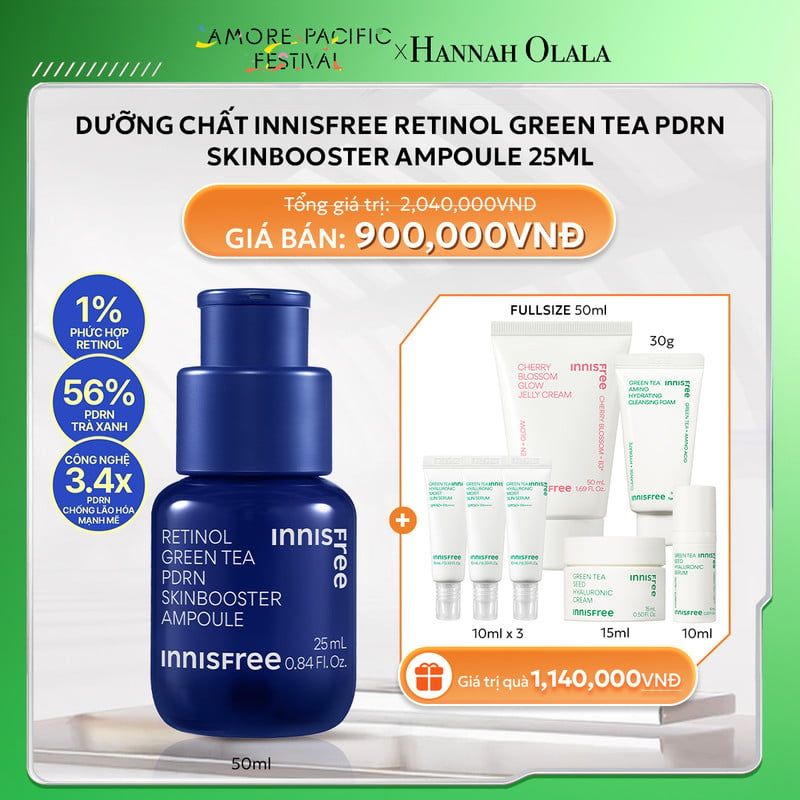  DEAL 3: DƯỠNG CHẤT INNISFREE RETINOL GREEN TEA PDRN SKINBOOSTER AMPOULE 25ML 