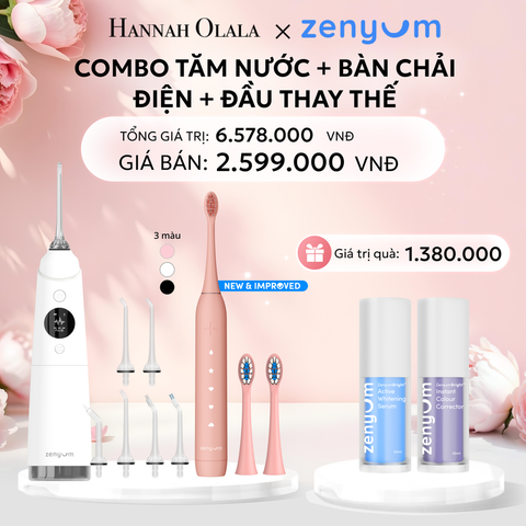  E874: DEAL 3: BỘ MÁY TĂM NƯỚC ZENYUM PRO + 6 ĐẦU THAY+ BÀN CHẢI ĐIỆN ZENYUM SONIC 2.0 + 2 ĐẦU THAY ÊM DỊU 