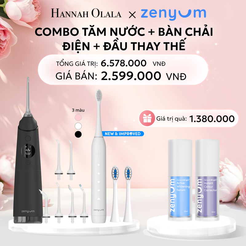  E874: DEAL 3: BỘ MÁY TĂM NƯỚC ZENYUM PRO + 6 ĐẦU THAY+ BÀN CHẢI ĐIỆN ZENYUM SONIC 2.0 + 2 ĐẦU THAY ÊM DỊU 