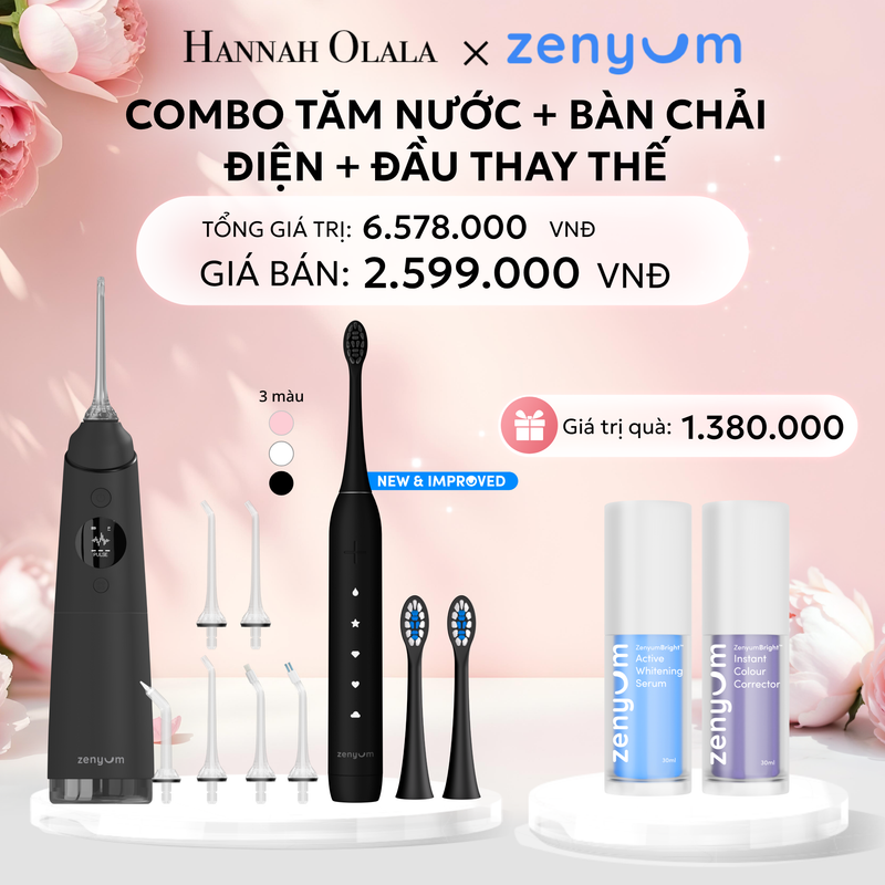  E874: DEAL 3: BỘ MÁY TĂM NƯỚC ZENYUM PRO + 6 ĐẦU THAY+ BÀN CHẢI ĐIỆN ZENYUM SONIC 2.0 + 2 ĐẦU THAY ÊM DỊU 