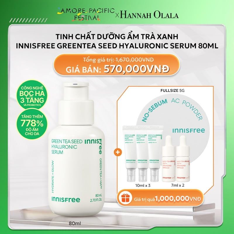  DEAL 4: TINH CHẤT DƯỠNG ẨM TRÀ XANH INNISFREE GREENTEA SEED HYALURONIC SERUM 80ML 