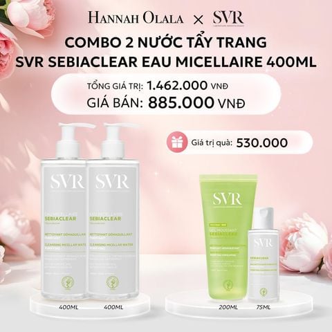  E338: DEAL 04: COMBO 2 NƯỚC TẨY TRANG SẠCH SÂU LOẠI BỎ DẦU NHỜN SVR SEBIACLEAR EAU MICELLAIRE 400ML 