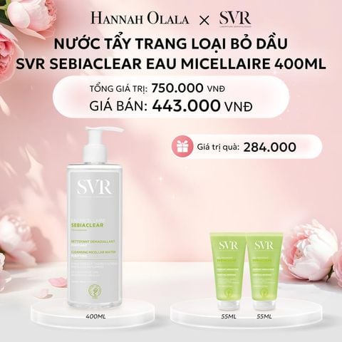  E339: DEAL 05: NƯỚC TẨY TRANG SẠCH SÂU LOẠI BỎ DẦU NHỜN SVR SEBIACLEAR EAU MICELLAIRE 400ML 