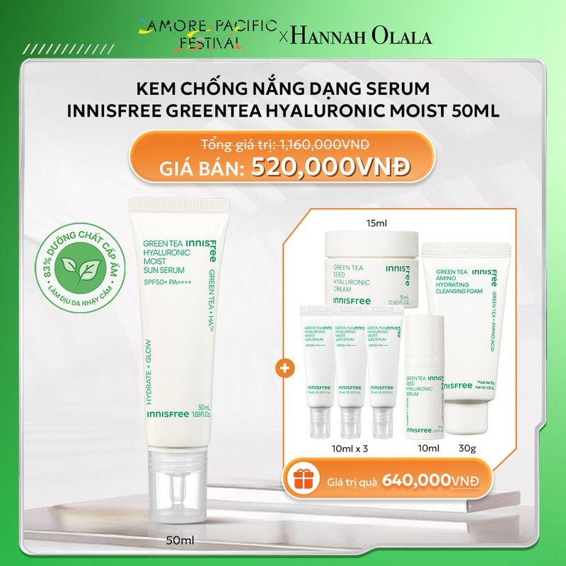  DEAL 6: KEM CHỐNG NẮNG DẠNG SERUM INNISFREE GREENTEA HYALURONIC MOIST 50ML 