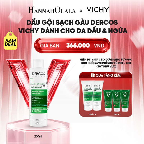  FD DẦU GỘI SẠCH GÀU DERCOS VICHY DÀNH CHO DA DẦU & NGỨA 200ML - B85 