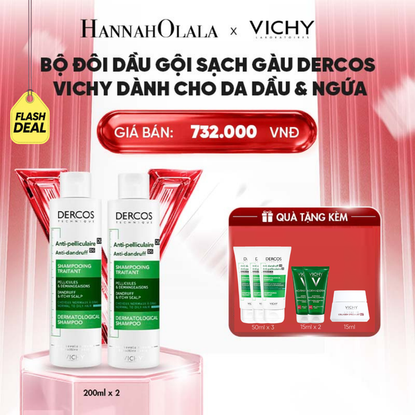  FD BỘ ĐÔI DẦU GỘI SẠCH GÀU DERCOS VICHY CHO DA DẦU & NGỨA 200ML - B87 