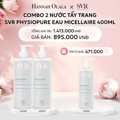  E343: DEAL 09: COMBO 2 NƯỚC TẨY TRANG CHO DA NHẠY CẢM SVR PHYSIOPURE EAU MICELLAIRE 400ML 