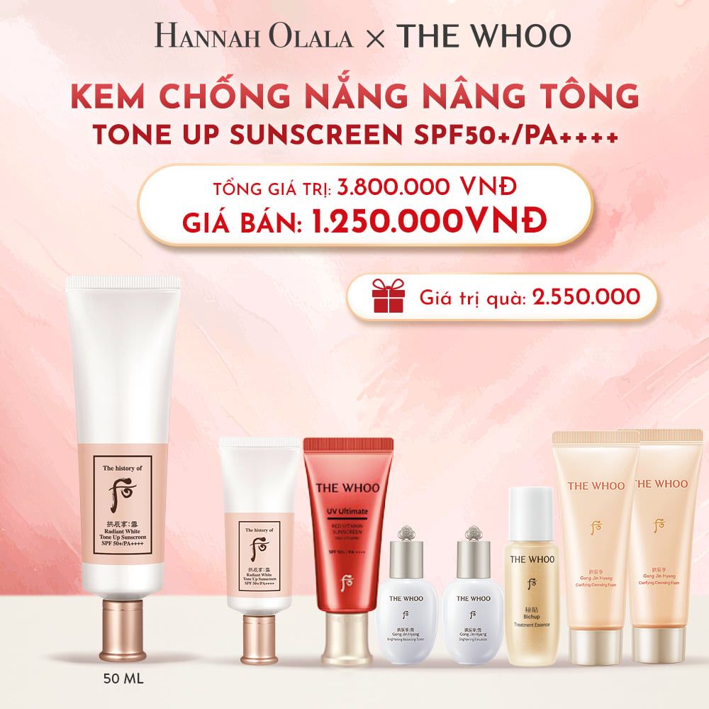  DEAL10: KEM CHỐNG NẮNG NÂNG TÔNG WHOO SEOL RADIANT WHITE TONE UP SUNSCREEN SPF50+/PA++++ 50ML 